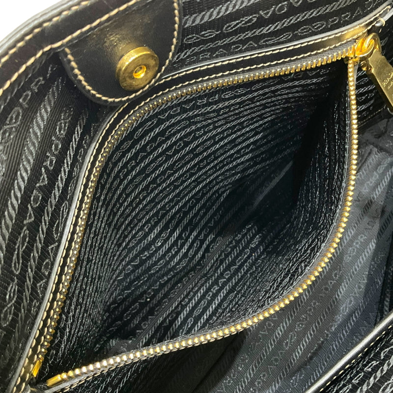 プラダ PRADA ロゴジャガード トートバッグ ブラウン×ブラック キャンバス/レザー レディース トートバッグ