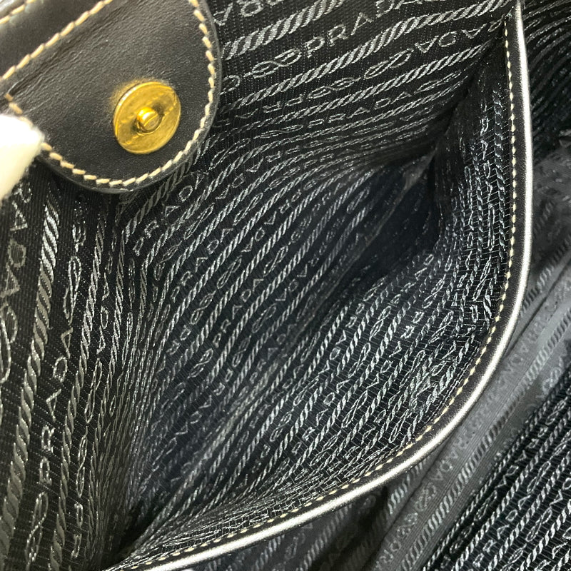 プラダ PRADA ロゴジャガード トートバッグ ブラウン×ブラック キャンバス/レザー レディース トートバッグ
