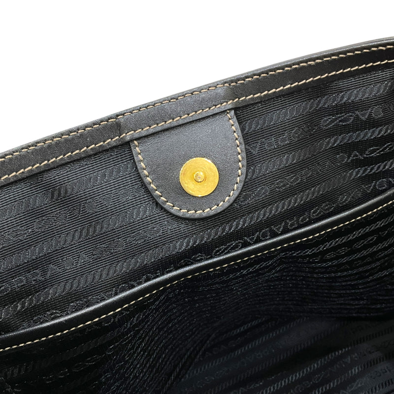 プラダ PRADA ロゴジャガード トートバッグ ブラウン×ブラック キャンバス/レザー レディース トートバッグ
