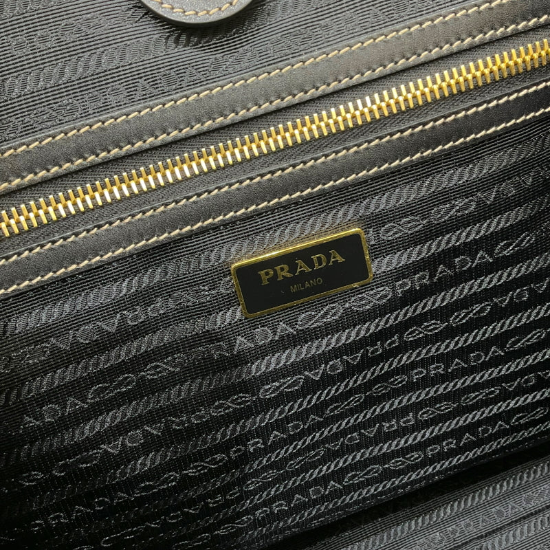 プラダ PRADA ロゴジャガード トートバッグ ブラウン×ブラック キャンバス/レザー レディース トートバッグ