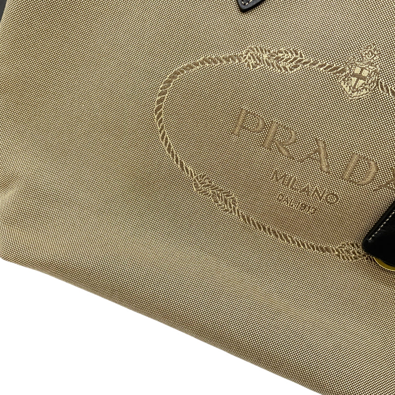 プラダ PRADA ロゴジャガード トートバッグ ブラウン×ブラック キャンバス/レザー レディース トートバッグ
