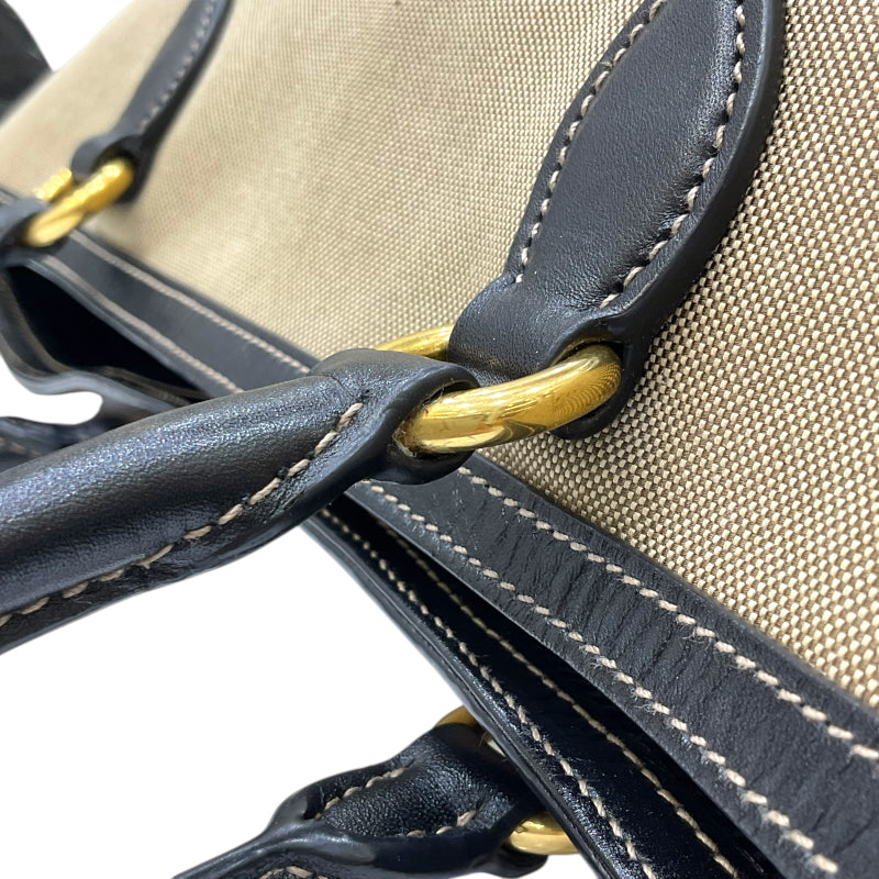 プラダ PRADA ロゴジャガード トートバッグ ブラウン×ブラック キャンバス/レザー レディース トートバッグ