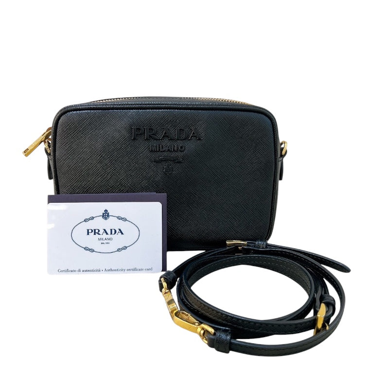 プラダ PRADA サフィアーノ ミニカメラバッグ 1BH036 ブラック ゴールド金具 サフィアーノレザー レディース ショルダーバッグ