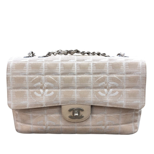 シャネル CHANEL ニュートラベルライン チェーンショルダー A15285 ベージュ SV金具 ナイロンジャガード レディース ショルダーバッグ