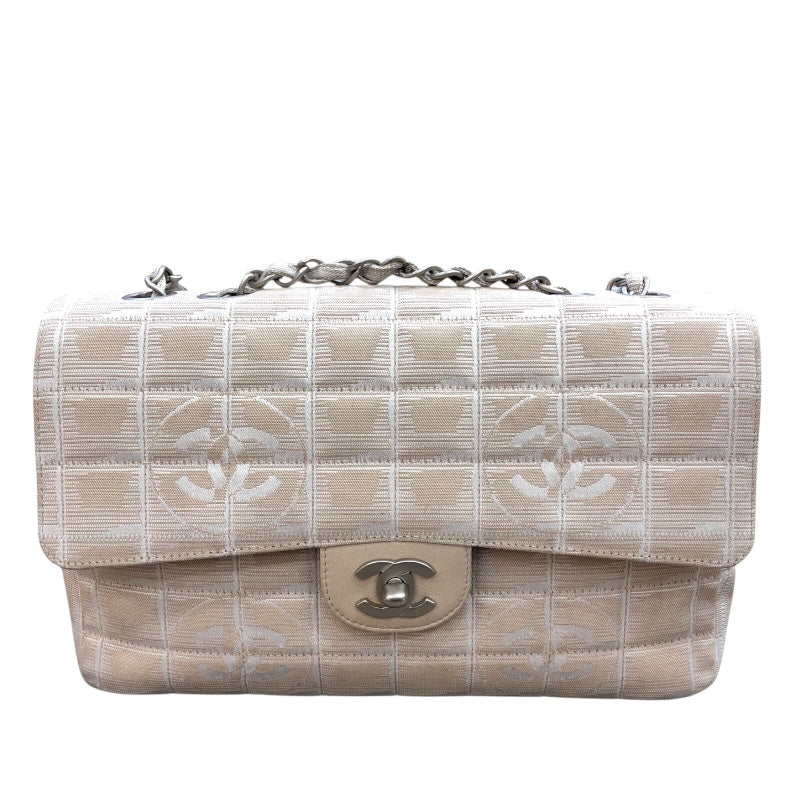 シャネル CHANEL ニュートラベルライン チェーンショルダー A15285 ベージュ SV金具 ナイロンジャガード レディース ショルダーバッグ