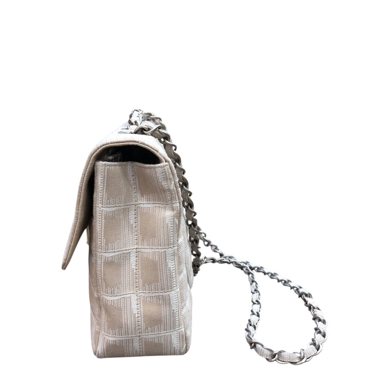 シャネル CHANEL ニュートラベルライン チェーンショルダー A15285 ベージュ SV金具 ナイロンジャガード レディース ショルダーバッグ