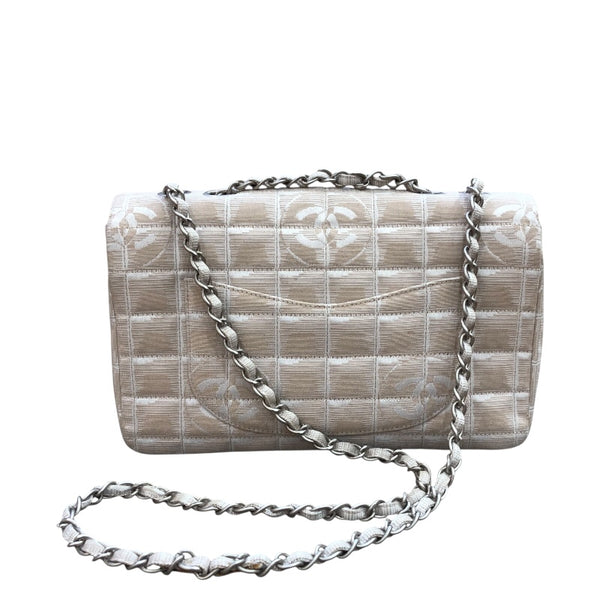 シャネル CHANEL ニュートラベルライン チェーンショルダー A15285 ベージュ SV金具 ナイロンジャガード レディース ショルダーバッグ
