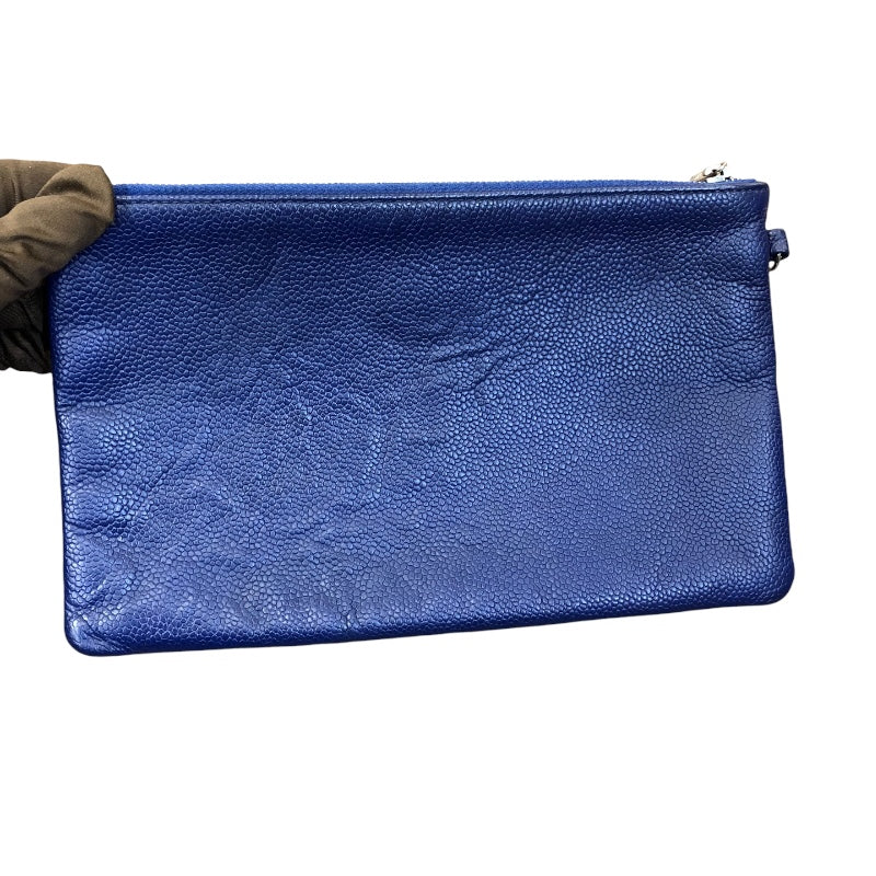 シャネル CHANEL オンザロード　ワイルドステッチ トートバッグ A92211 ネイビー　SV金具 キャビアスキン ユニセックス トートバッグ