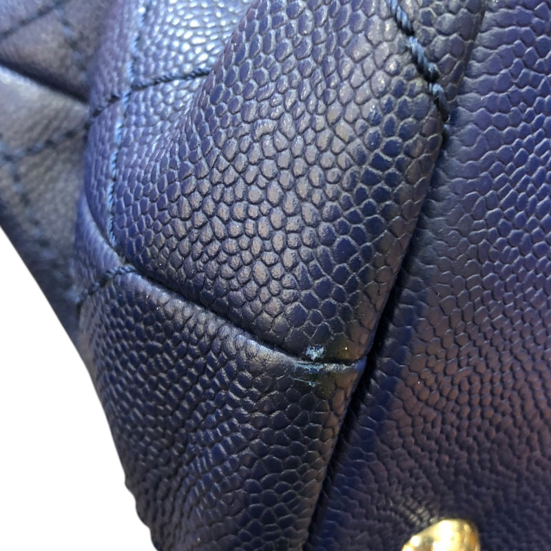 シャネル CHANEL オンザロード　ワイルドステッチ トートバッグ A92211 ネイビー　SV金具 キャビアスキン ユニセックス トートバッグ
