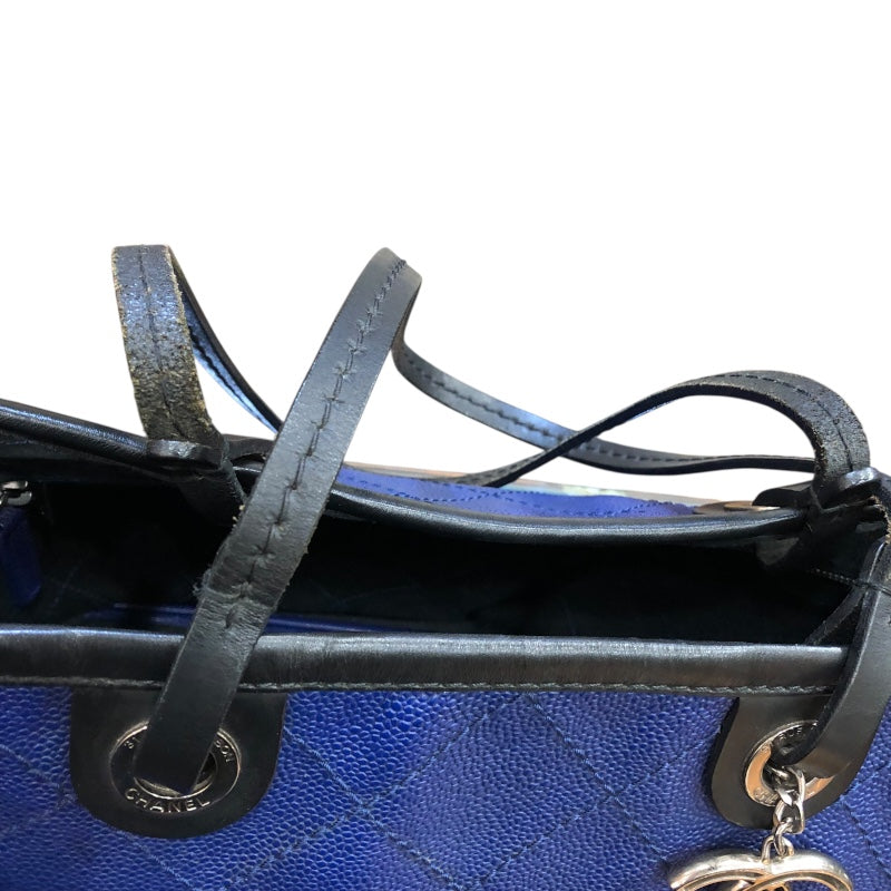 シャネル CHANEL オンザロード　ワイルドステッチ トートバッグ A92211 ネイビー　SV金具 キャビアスキン ユニセックス トートバッグ