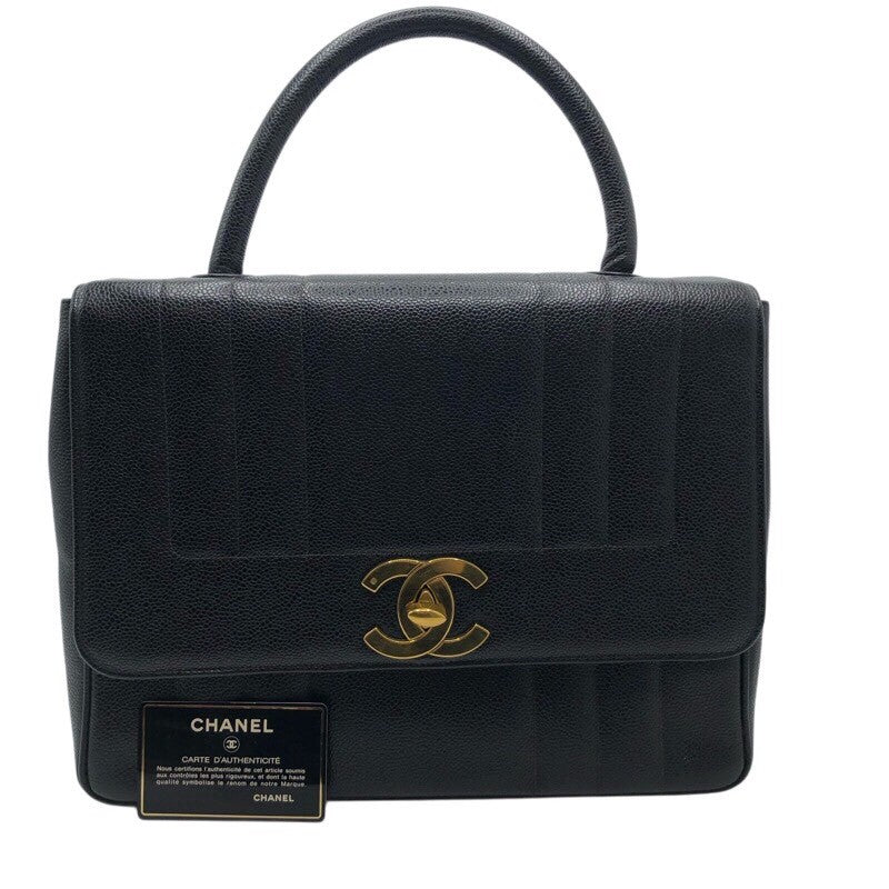 シャネル CHANEL ターンロックマドモアゼルハンドバッグ ブラック　GD金具 キャビアスキン レディース ハンドバッグ