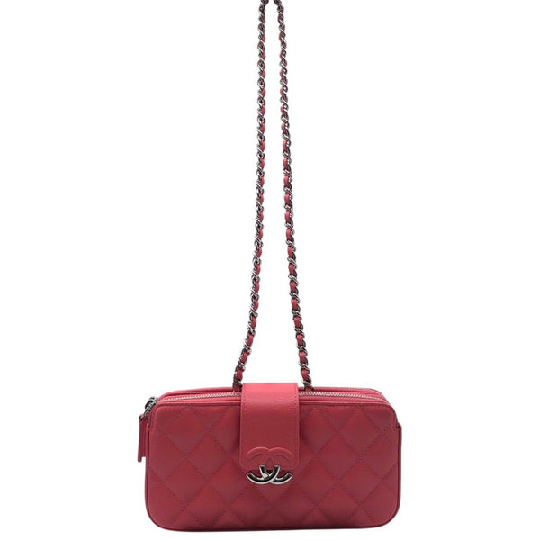 シャネル CHANEL マトラッセチェーンウォレット ピンク・シルバー金具 キャビア レディース ウォレットチェーン