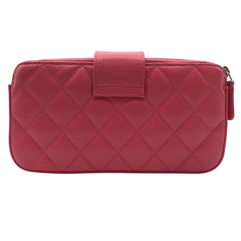 シャネル CHANEL マトラッセチェーンウォレット ピンク・シルバー金具 キャビア レディース ウォレットチェーン