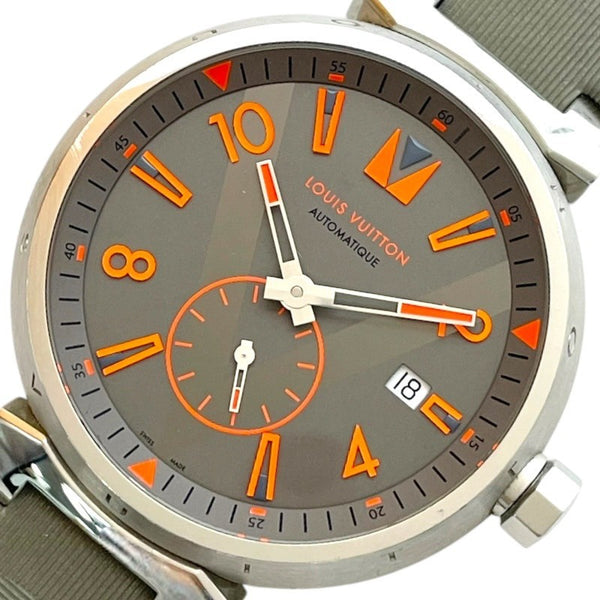 ルイ・ヴィトン LOUIS VUITTON タンブール QA045 グレー SS/革ベルト 自動巻き メンズ 腕時計