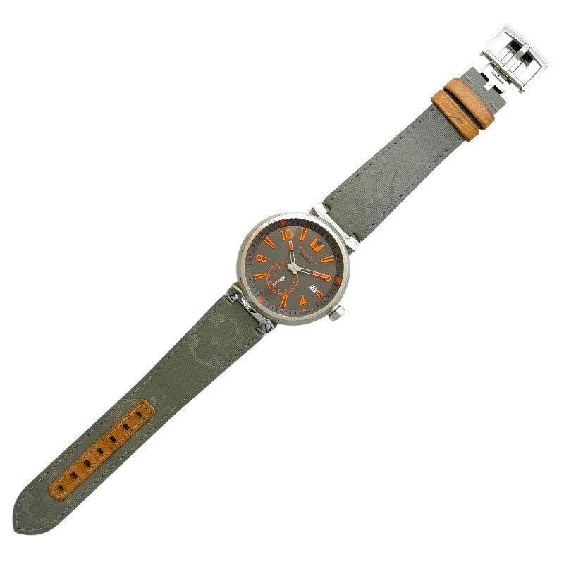 ルイ・ヴィトン LOUIS VUITTON タンブール QA045 グレー SS/革ベルト 自動巻き メンズ 腕時計