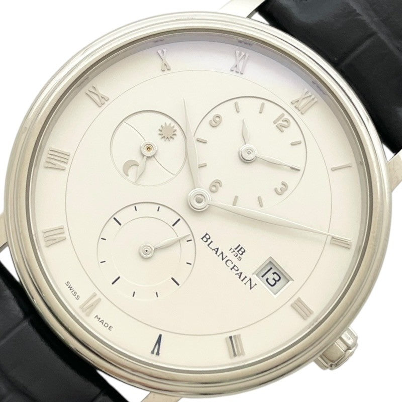 ブランパン BLANCPAIN ヴィルレ ダブルタイムゾーン 6260-1542-55B シルバー K18WG/革ベルト（社外品） 自動巻き メンズ 腕時計