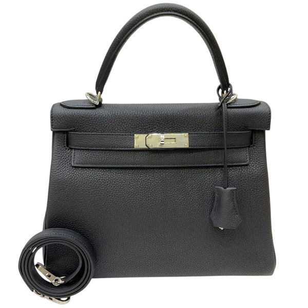 エルメス HERMES ケリー28 内縫い W刻印 ブラック シルバー金具 トゴ レディース 2wayハンドバッグ