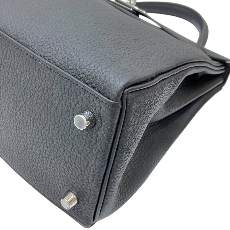 エルメス HERMES ケリー28 内縫い W刻印 ブラック シルバー金具 トゴ レディース 2wayハンドバッグ