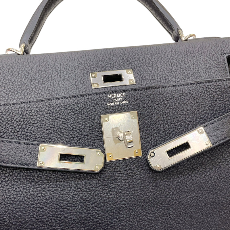 エルメス HERMES ケリー28 内縫い W刻印 ブラック シルバー金具 トゴ レディース 2wayハンドバッグ