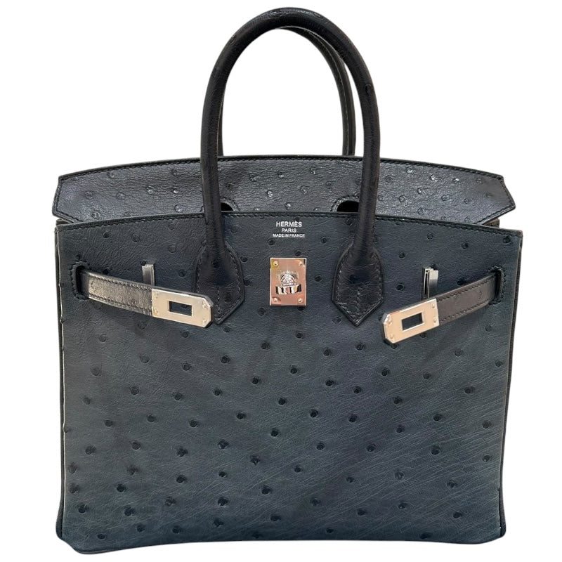 エルメス HERMES バーキン25 Y刻印 ブルーインディゴ・SV金具 オーストリッチ レディース ハンドバッグ