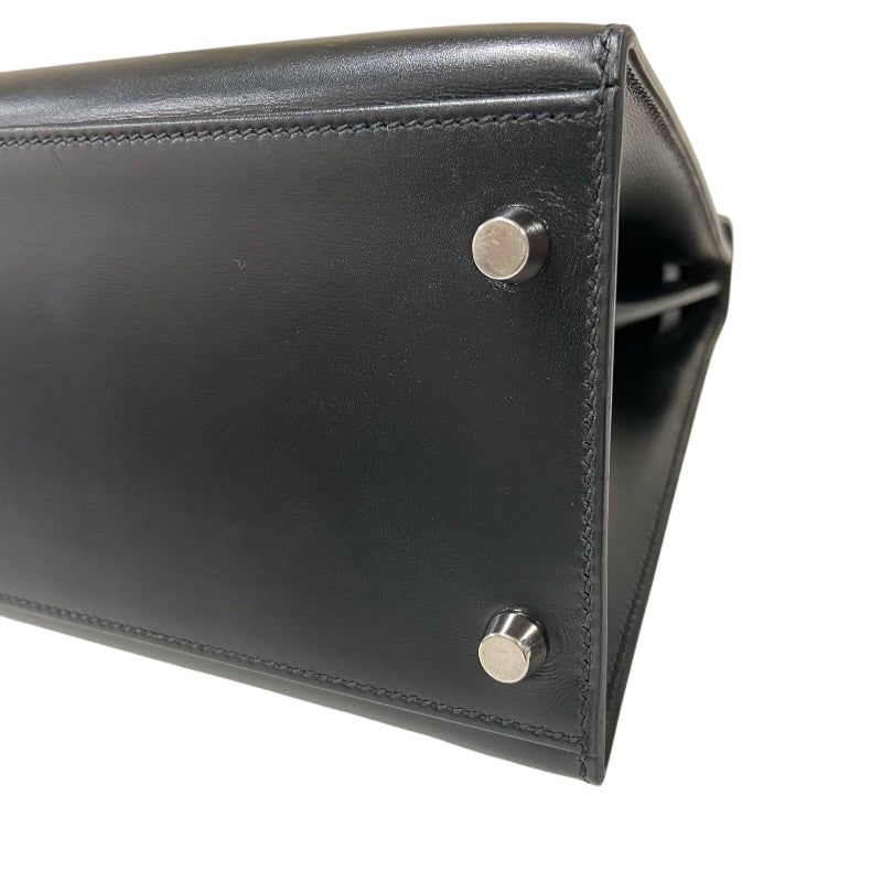 エルメス HERMES ケリー32 外縫い □C刻 ブラック シルバー金具 ボックスカーフ レディース ハンドバッグ