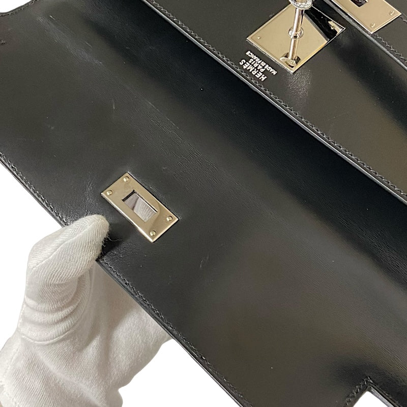 エルメス HERMES ケリー32 外縫い □C刻 ブラック シルバー金具 ボックスカーフ レディース ハンドバッグ
