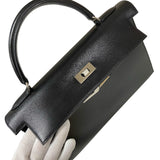 エルメス HERMES ケリー32 外縫い □C刻 ブラック シルバー金具 ボックスカーフ レディース ハンドバッグ