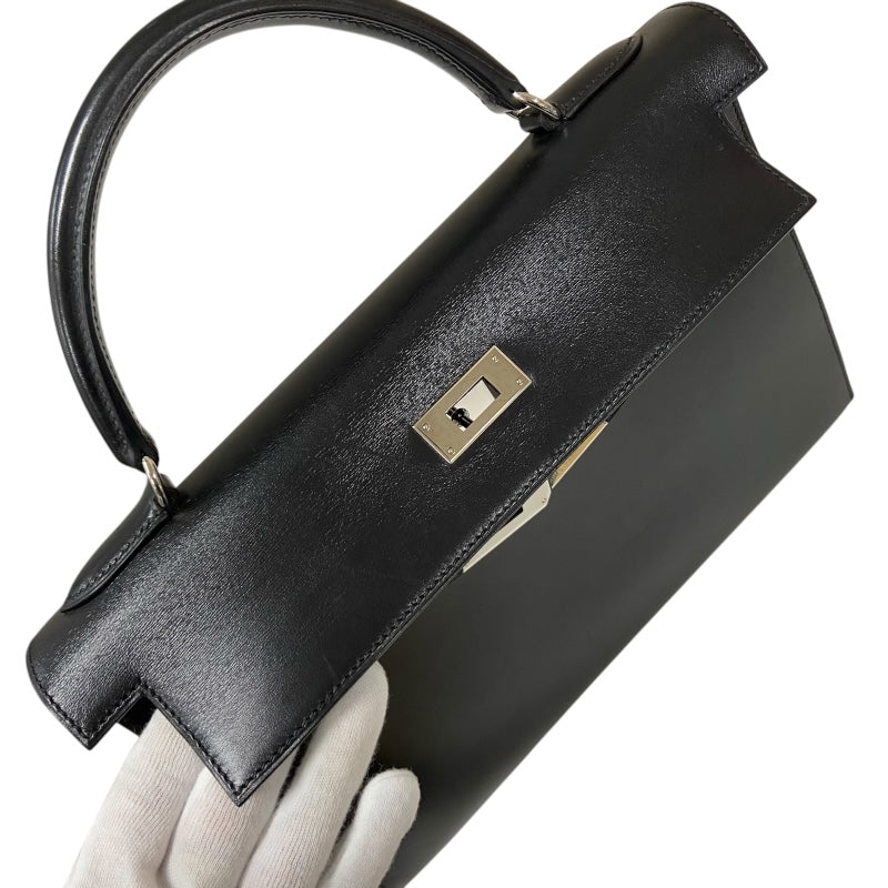 エルメス HERMES ケリー32 外縫い □C刻 ブラック シルバー金具 ボックスカーフ レディース ハンドバッグ