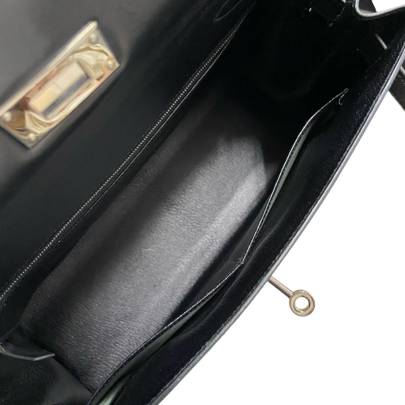 エルメス HERMES ケリー32 外縫い □C刻 ブラック シルバー金具 ボックスカーフ レディース ハンドバッグ