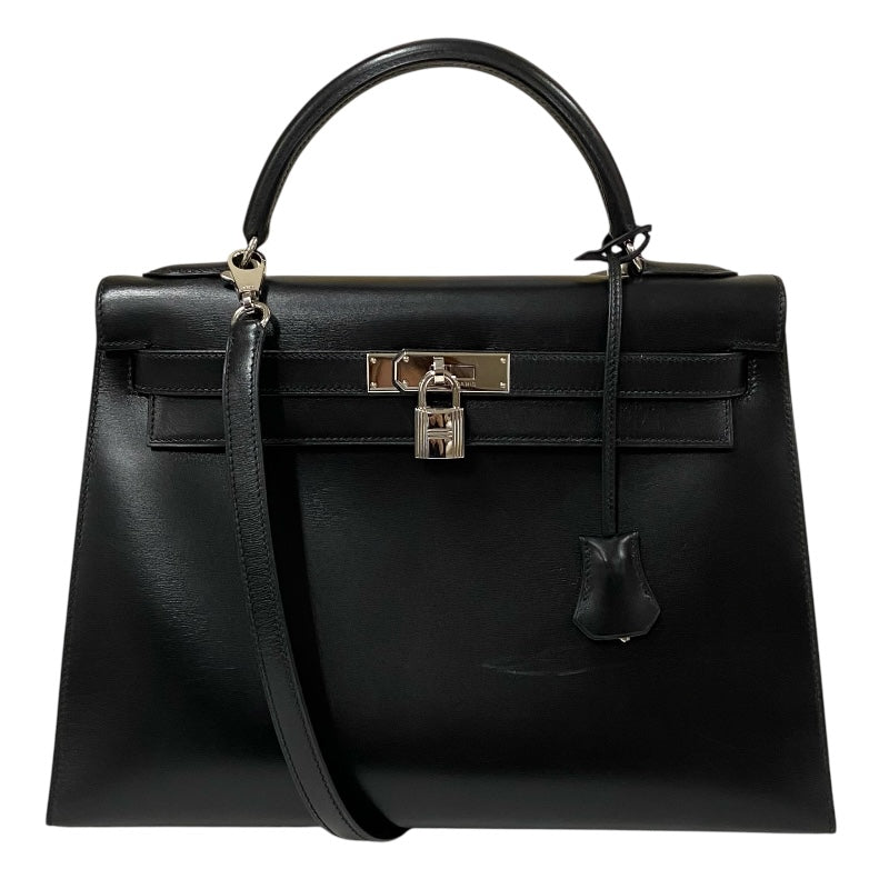エルメス HERMES ケリー32 外縫い □C刻 ブラック シルバー金具 ボックスカーフ レディース ハンドバッグ