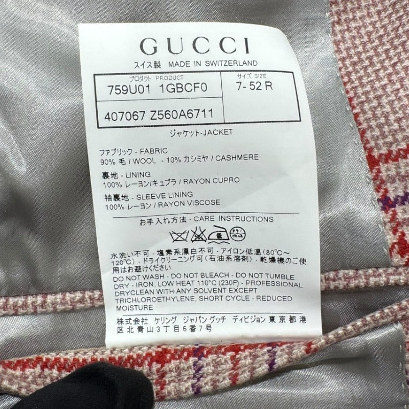 グッチ GUCCI チェックテーラードジャケット 407067 ベージュ ウール/カシミヤ メンズ テーラードジャケット