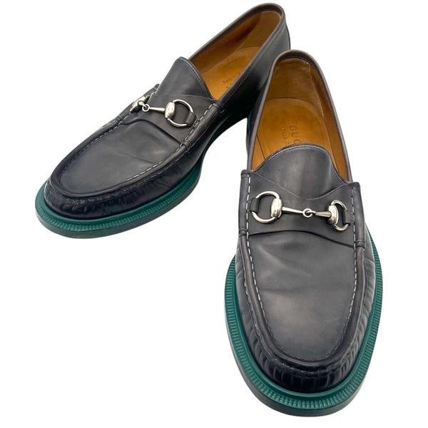 グッチ GUCCI ホースビットレザーローファー UK9.5 245972 グレー レザー メンズ ローファー