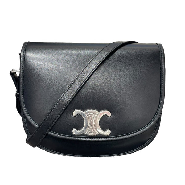 セリーヌ CELINE ミディアムプザストリオンフ 114453 ブラック シルバー金具 サプルナチュラルカーフスキン レディース ショルダーバッグ
