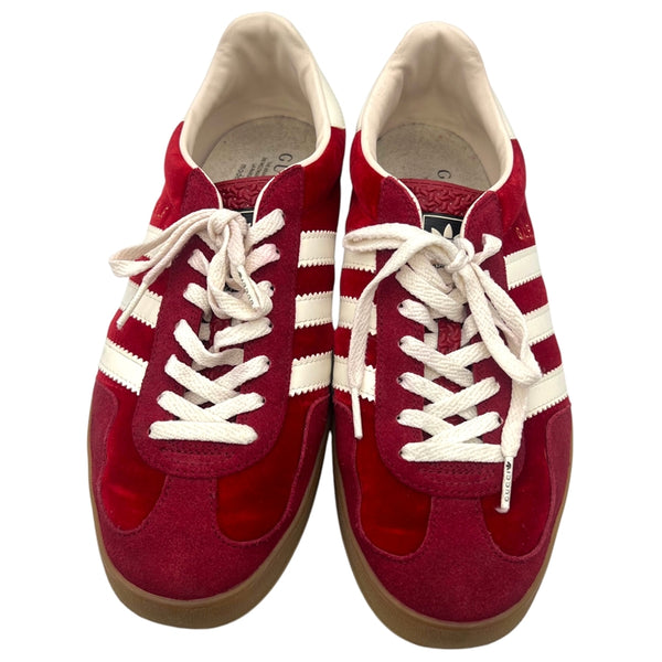 グッチ GUCCI ×Adidas GAZELLE ローカットスニーカー US9.5 707848 ボルドーレッド ベロア×レザー メンズ スニーカー
