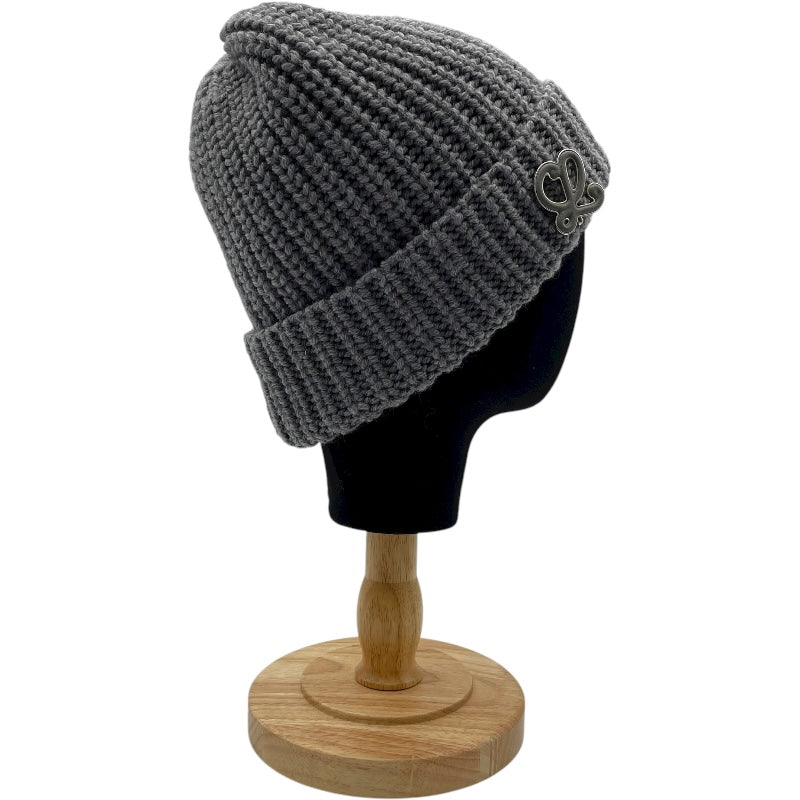 ロエベ LOEWE アナグラムレザーパッチニットキャップ グレー ウール ユニセックス その他ファッション雑貨