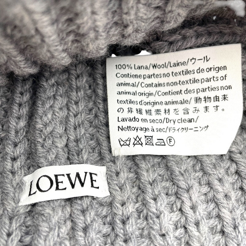 ロエベ LOEWE アナグラムレザーパッチニットキャップ グレー ウール ユニセックス その他ファッション雑貨