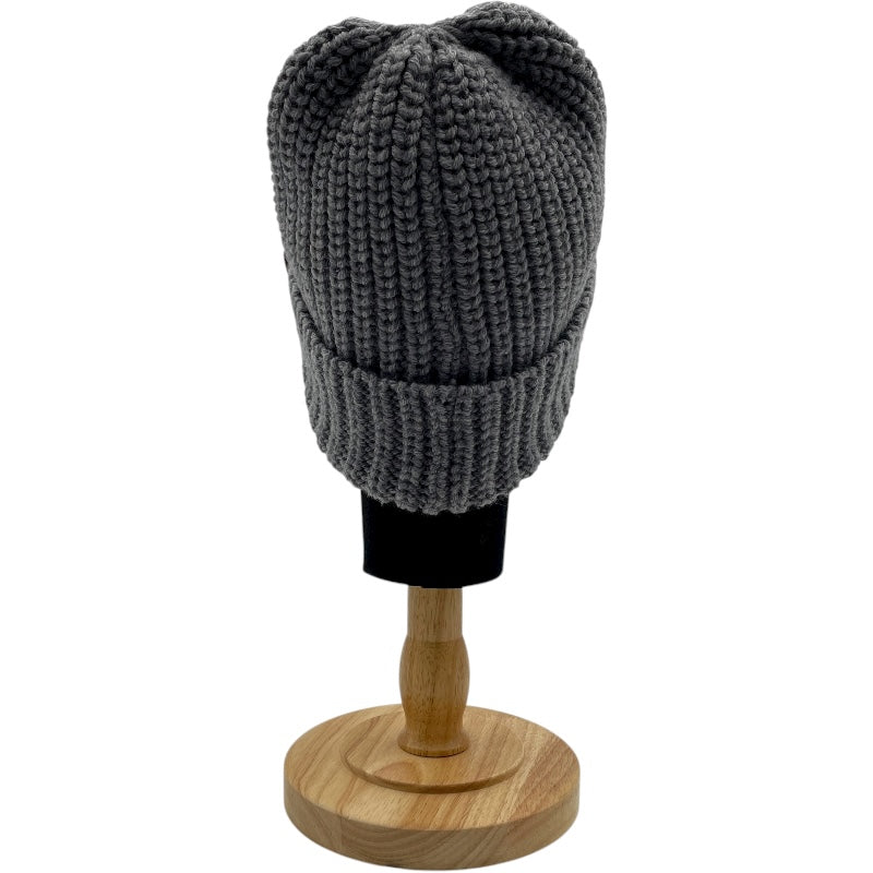 ロエベ LOEWE アナグラムレザーパッチニットキャップ グレー ウール ユニセックス その他ファッション雑貨