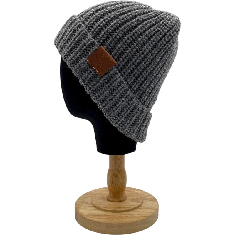 ロエベ LOEWE アナグラムレザーパッチニットキャップ グレー ウール ユニセックス その他ファッション雑貨