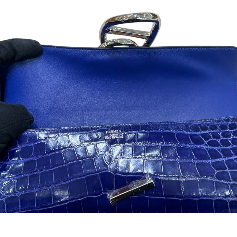 エルメス HERMES エジェ クラッチバッグ □R ブルーエレクトリック　シルバー金具 クロコダイル ニロティカス　R刻 レディース クラッチバッグ