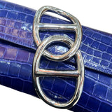 エルメス HERMES エジェ クラッチバッグ □R ブルーエレクトリック　シルバー金具 クロコダイル ニロティカス　R刻 レディース クラッチバッグ