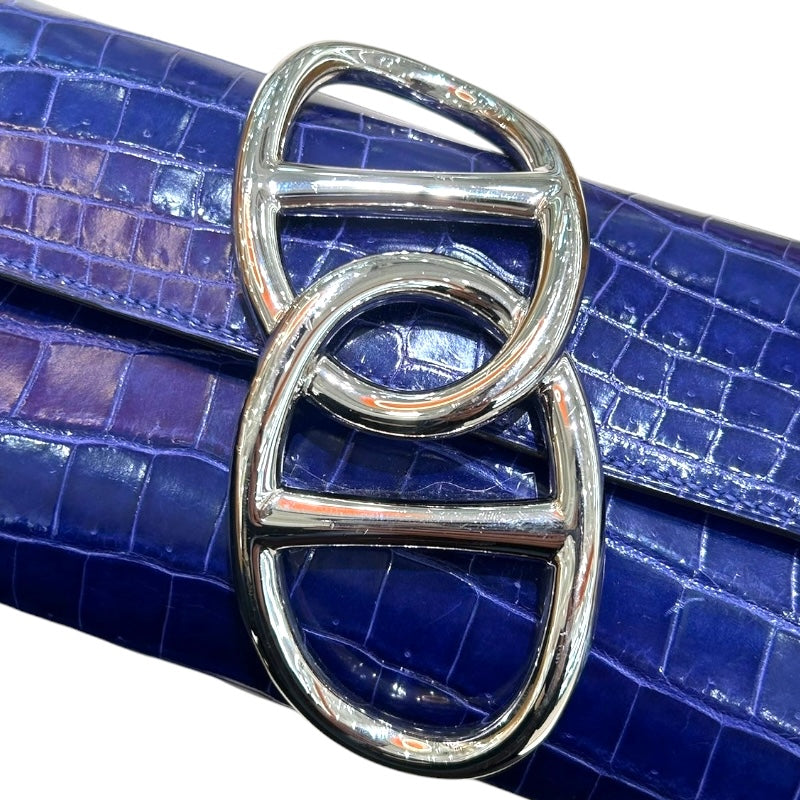 エルメス HERMES エジェ クラッチバッグ □R ブルーエレクトリック　シルバー金具 クロコダイル ニロティカス　R刻 レディース クラッチバッグ