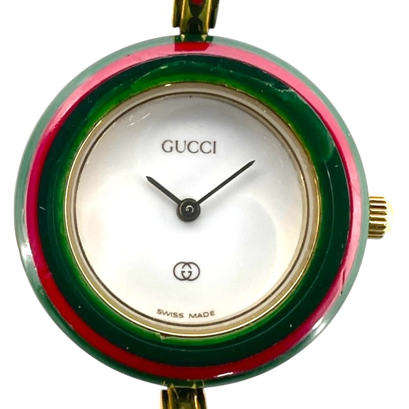 グッチ GUCCI チェンジベゼル 1100-L ホワイト GP レディース 腕時計