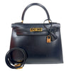 エルメス HERMES ケリー28 外縫い 〇A刻印　（1971年製） ブラック　ゴールド金具 ボックスカーフ レディース ハンドバッグ