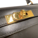 エルメス HERMES ケリー28 外縫い 〇A刻印　（1971年製） ブラック　ゴールド金具 ボックスカーフ レディース ハンドバッグ