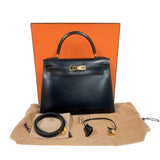 エルメス HERMES ケリー28 外縫い 〇A刻印　（1971年製） ブラック　ゴールド金具 ボックスカーフ レディース ハンドバッグ