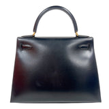エルメス HERMES ケリー28 外縫い 〇A刻印　（1971年製） ブラック　ゴールド金具 ボックスカーフ レディース ハンドバッグ