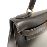 エルメス HERMES ケリー28 外縫い 〇A刻印　（1971年製） ブラック　ゴールド金具 ボックスカーフ レディース ハンドバッグ