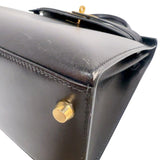 エルメス HERMES ケリー28 外縫い 〇A刻印　（1971年製） ブラック　ゴールド金具 ボックスカーフ レディース ハンドバッグ