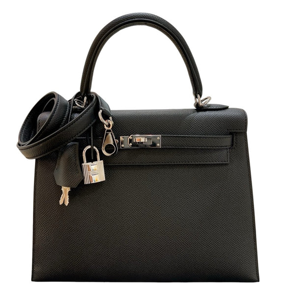 エルメス HERMES ケリー25 外縫い Y刻印 ブラック・シルバー金具 エプソン レディース ハンドバッグ