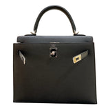 エルメス HERMES ケリー25 外縫い Y刻印 ブラック・シルバー金具 エプソン レディース ハンドバッグ